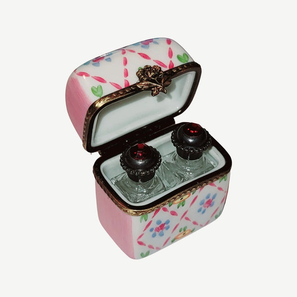 Two Perfume in Pink Trinket Box Limoges Box