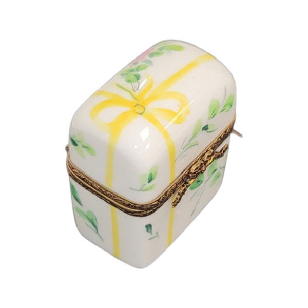 2 Perfume Yellow Bow Tall Flowers Porcelain Limoges Trinket Box