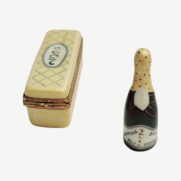 2000 Bottle of Champagne in Porcelain Limoges Trinket Box