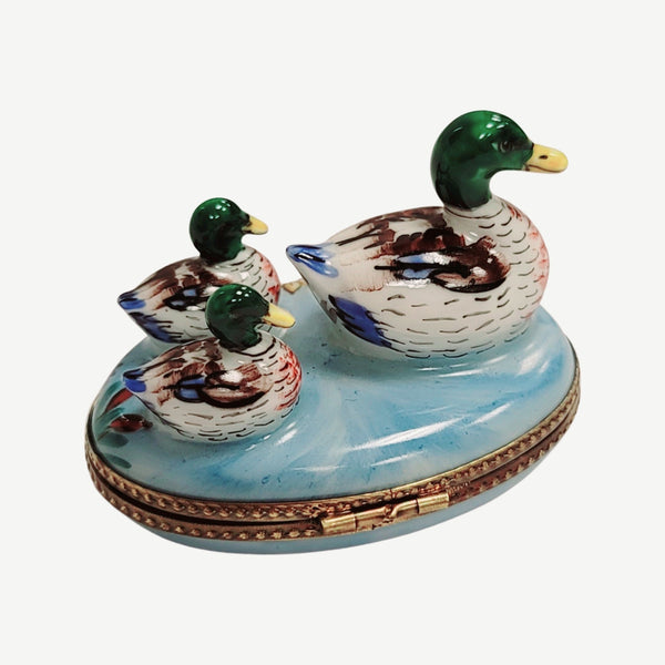 3 Ducks Swimming Porcelain Limoges Trinket Box