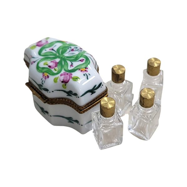 4 Perfume Green Bow Porcelain Limoges Trinket Box