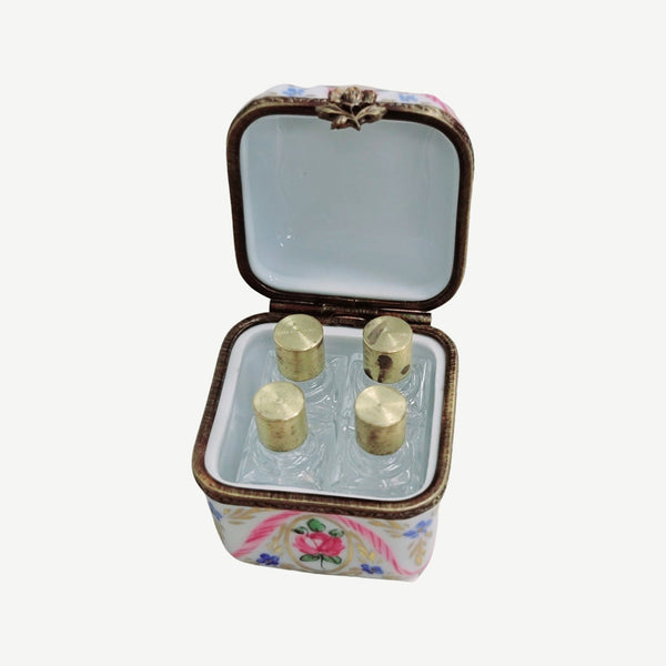 4 Perfume Pink Flowers Square Porcelain Limoges Trinket Box