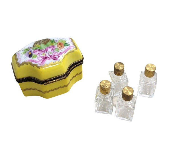 4 Perfume Roses Yellow Porcelain Limoges Trinket Box