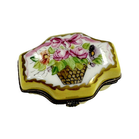 4 Perfume Yellow Basket Porcelain Limoges Trinket Box