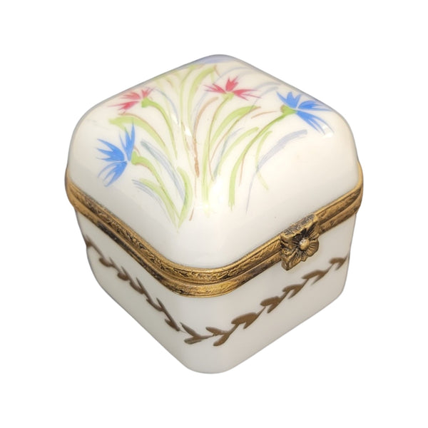 4 Perfume white in Square Porcelain Limoges Trinket Box