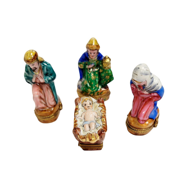 4 piece Nativity Hay Bottom Porcelain Limoges Trinket Box