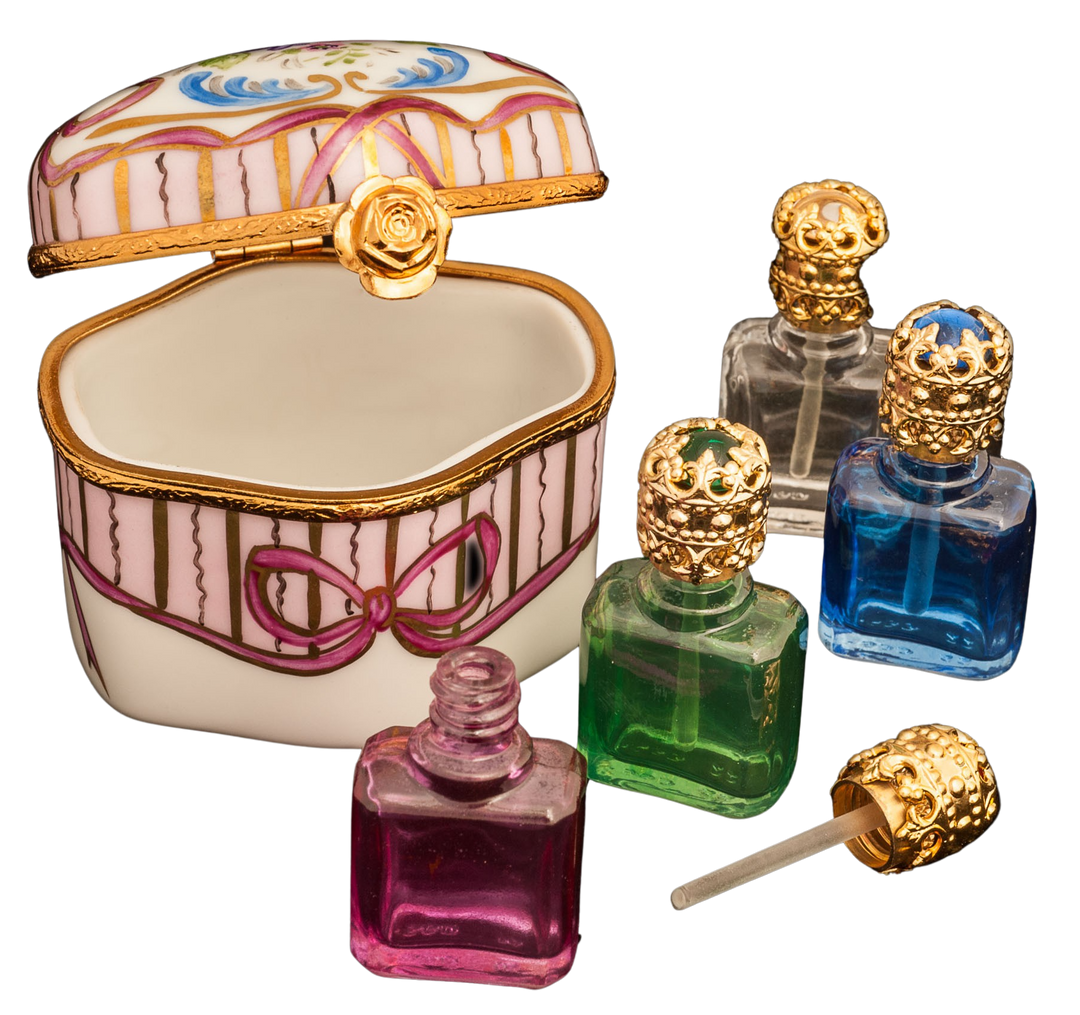 Odd Shape 4 Perfume Bottles Limoges Porcelain Box