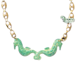 Sea Horse Necklace: Green Limoges Porcelain Box