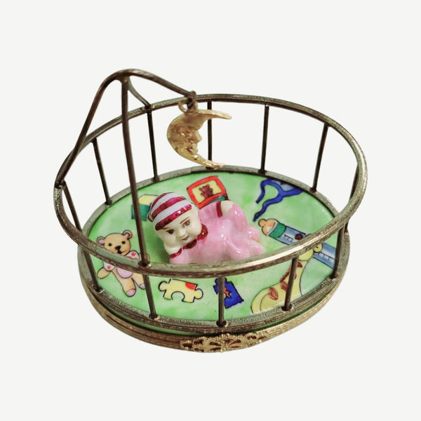 Baby in Playpen Porcelain Limoges Trinket Box
