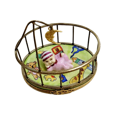 Baby in Playpen Porcelain Limoges Trinket Box