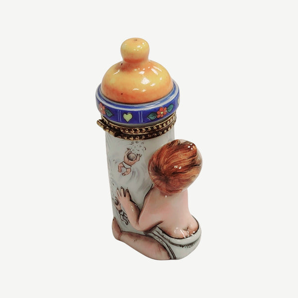 Baby w Bottle Porcelain Limoges Trinket Box