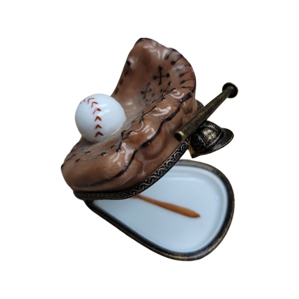 Baseball Glove w Ball Porcelain Limoges Trinket Box