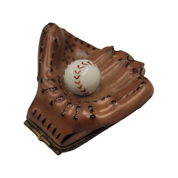 Baseball Glove w Ball Porcelain Limoges Trinket Box