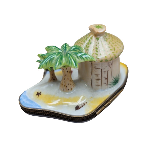 Beach Tiki Hut Porcelain Limoges Trinket Box