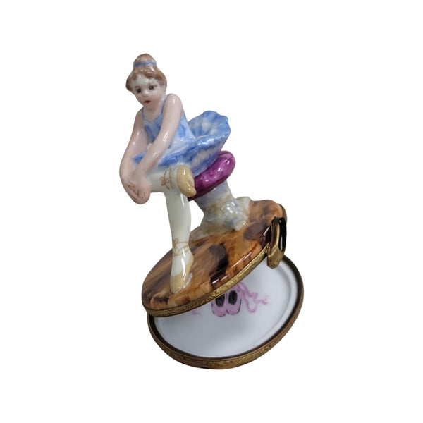 Blond Blue Ballerina Porcelain Limoges Trinket Box