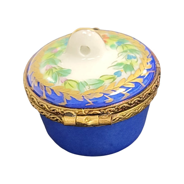 Blue Crown Top Pill Porcelain Limoges Trinket Box