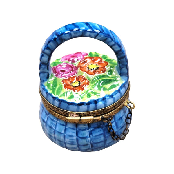 Blue Flowers Basket Porcelain Limoges Trinket Box