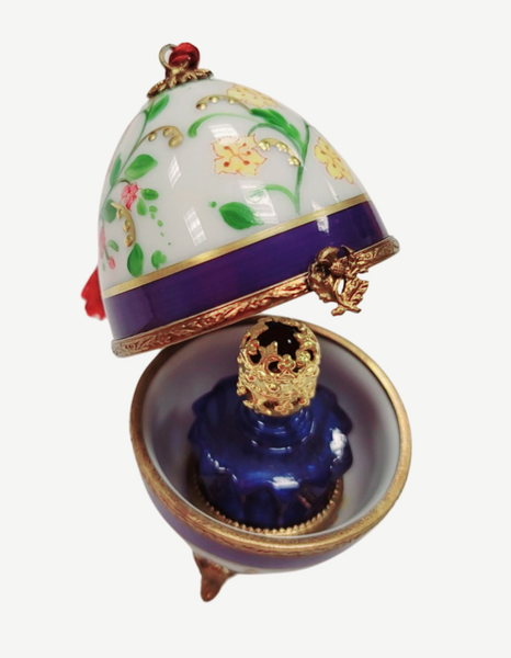 Blue Flowers Egg w Perfume Porcelain Limoges Trinket Box