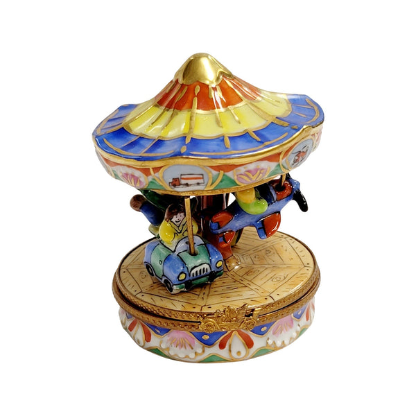 Blue Merry Go Round Carousel Carnival Ride Porcelain Limoges Trinket Box
