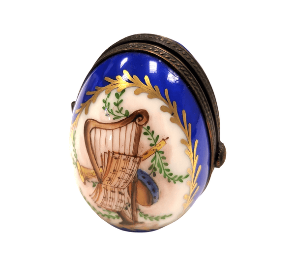 Blue Music Oval Picture Frame Inside Vert Porcelain Limoges Trinket Box