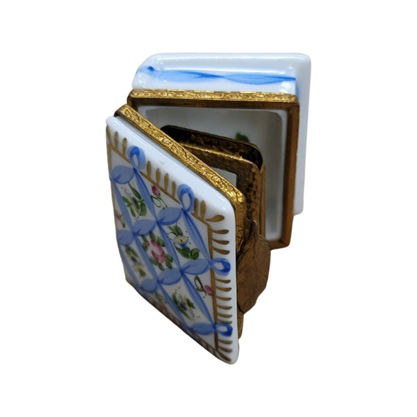 Blue Ribbon Book w Picture Frame Porcelain Limoges Trinket Box