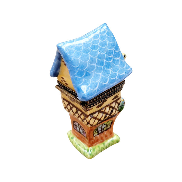 Blue Roof Bird House Porcelain Limoges Trinket Box