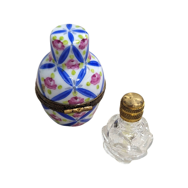 Blue Roses Perfume Porcelain Limoges Trinket Box