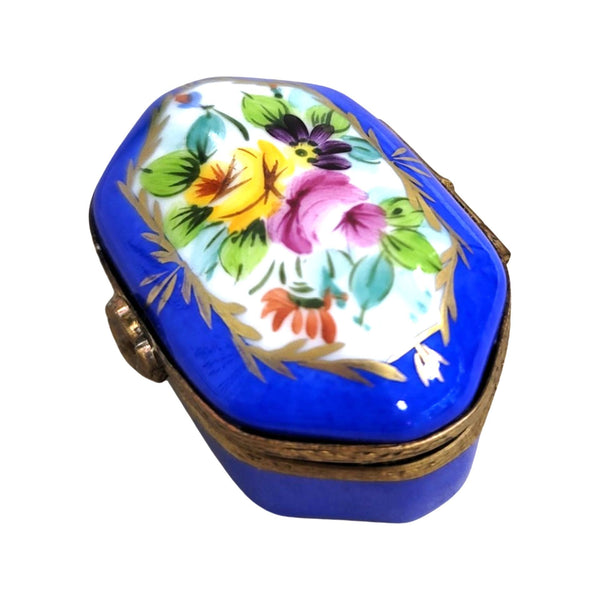 Blue Semi Oval Pill Porcelain Limoges Trinket Box