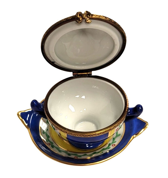 Blue Yellow Soup Toureen Porcelain Limoges Trinket Box
