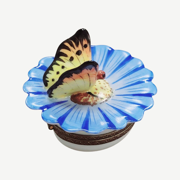 Butterfly on Flower Porcelain Limoges Trinket Box