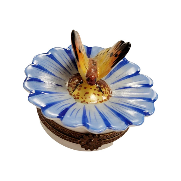 Butterfly on Flower Porcelain Limoges Trinket Box