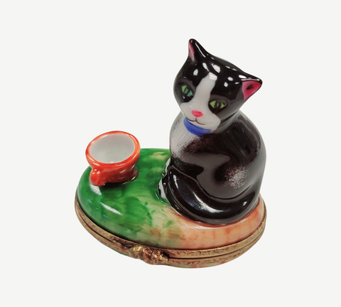 Cat w Red Cup Porcelain Limoges Trinket Box