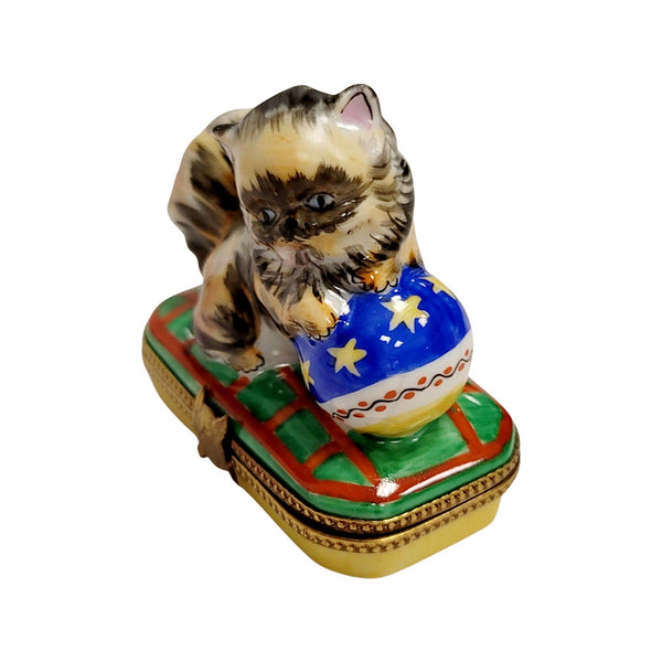 Cat w Yarn Porcelain Limoges Trinket Box