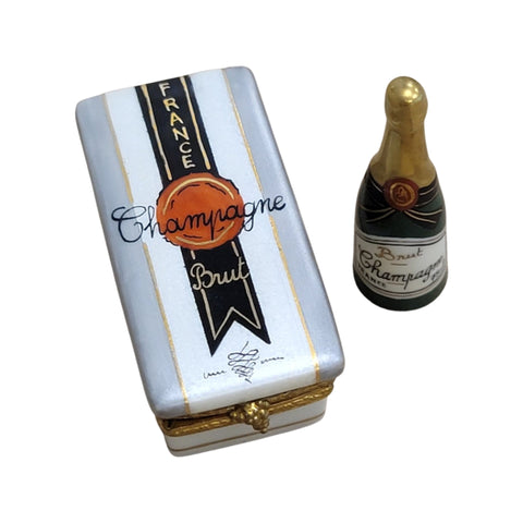 Champagne Bottle in Porcelain Limoges Trinket Box