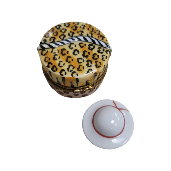 Cheetah Hat w Hat Inside Porcelain Limoges Trinket Box
