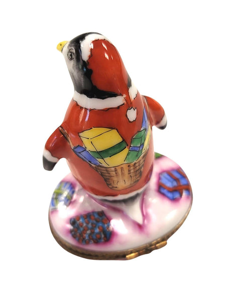 Christmas Santa Penguin Porcelain Limoges Trinket Box