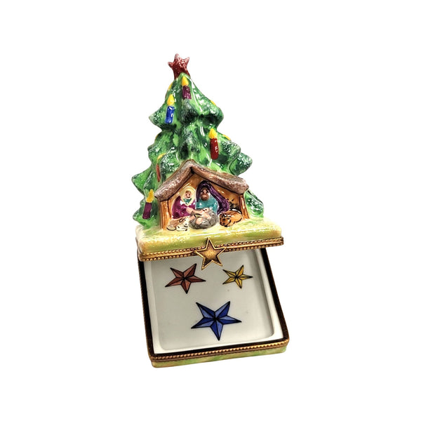 Christmas Tree w Nativity Porcelain Limoges Trinket Box