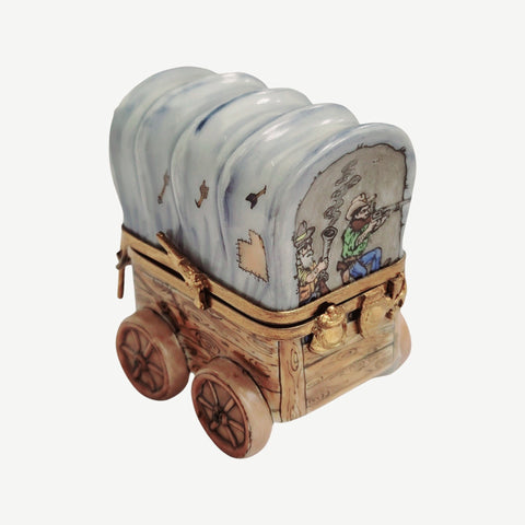 Chuck Wagon Old West American Porcelain Limoges Trinket Box