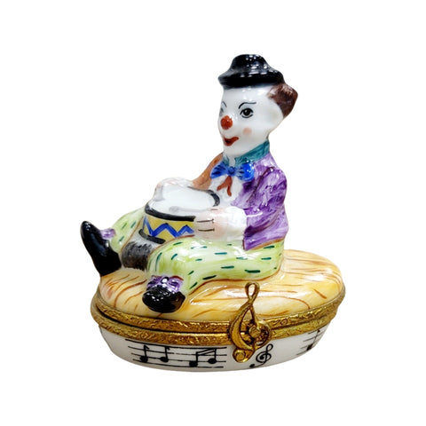 Circus Clown w Drum Porcelain Limoges Trinket Box