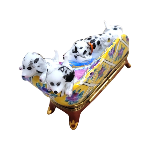 Dalmation Dogs on Couch Rare Porcelain Limoges Trinket Box