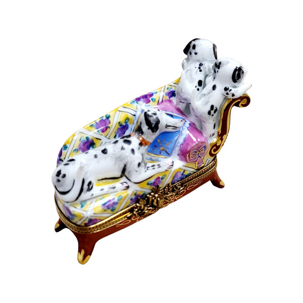 Dalmation Dogs on Couch Rare Porcelain Limoges Trinket Box