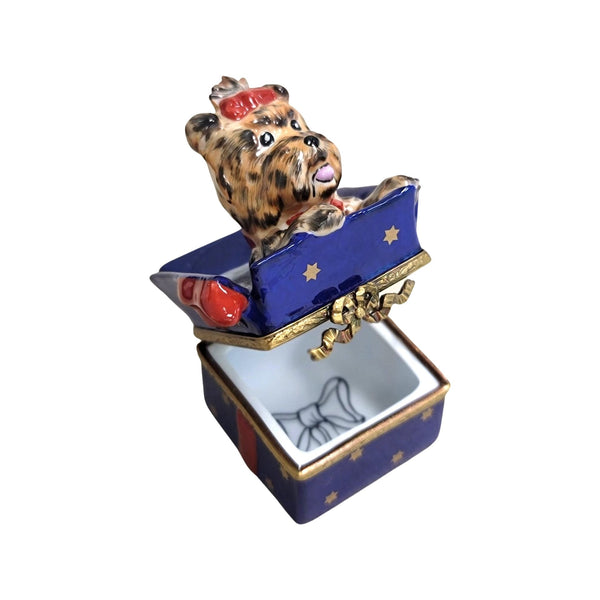 Dog in Blue Gift Present Porcelain Limoges Trinket Box