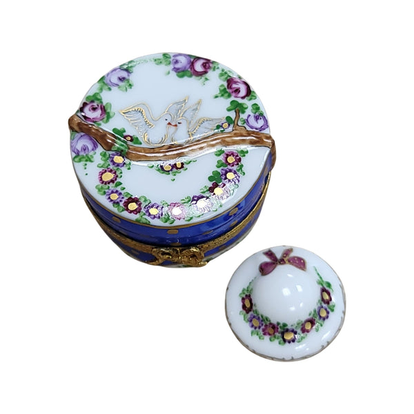 Doves Hat w Hat Inside Porcelain Limoges Trinket Box