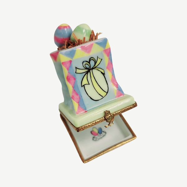 Easter Bag w Eggs Porcelain Limoges Trinket Box