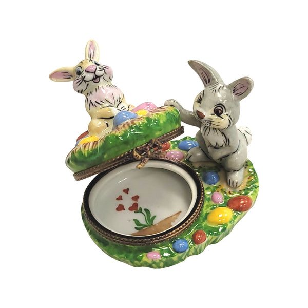 Easter Bunny Basket w Eggs Porcelain Limoges Trinket Box