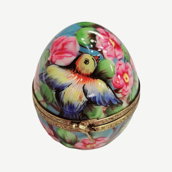 Egg Bird Flowers Porcelain Limoges Trinket Box
