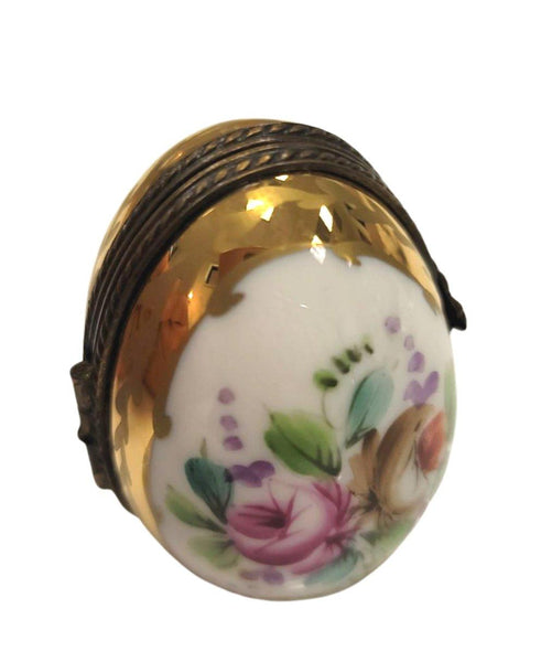 Flowered Egg Oval Picture Frame inside Vert Porcelain Limoges Trinket Box