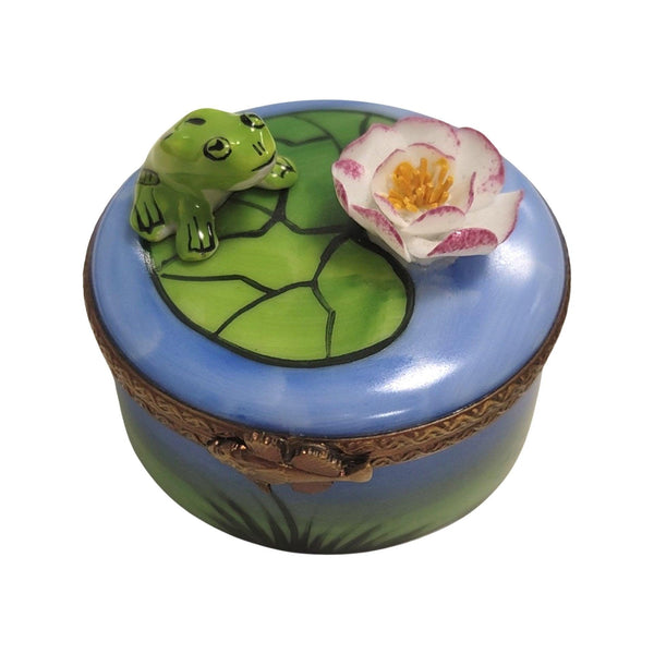 Frog Floating on Water Lillypad Porcelain Limoges Trinket Box