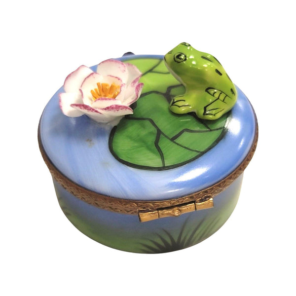 Frog Floating on Water Lillypad Porcelain Limoges Trinket Box