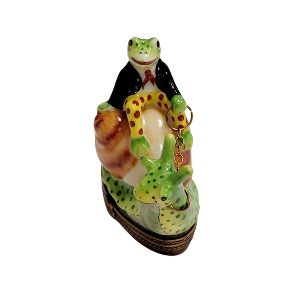 Frog Riding Snail Porcelain Limoges Trinket Box